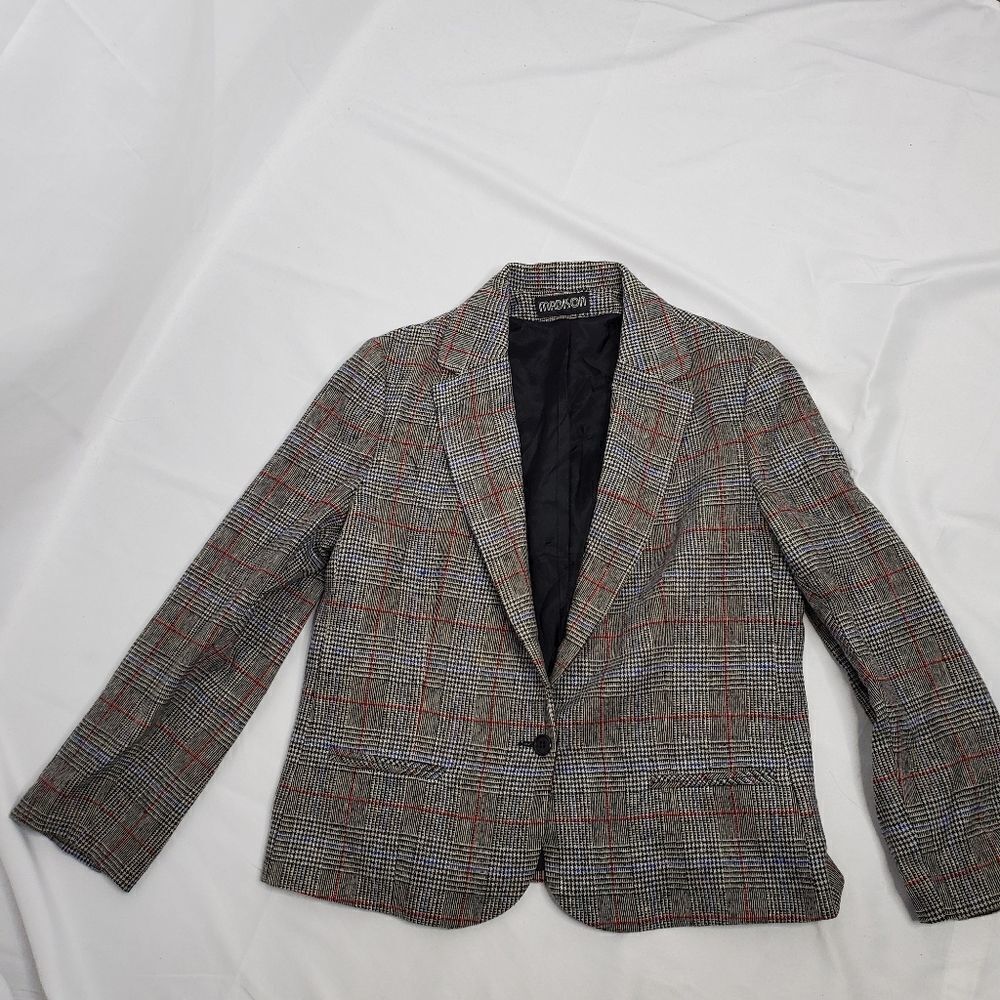 VINTAGE 80s skirt set dark academia wool plaid one button blazer suitM - Picture 11 of 16